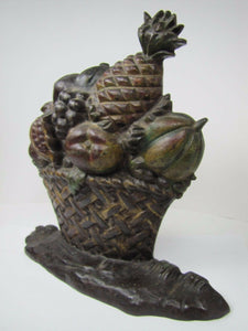 Antique Cast Iron Fruit Basket Doorstop original old paint ornate htf big heavy