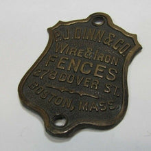Load image into Gallery viewer, PJ DINN &amp; Co WIRE &amp; IRON FENCES BOSTON MASS Antique Bronze Brass Nameplate Sign
