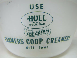 HULL ICE CREAM FARMERS COOP CREAMERY Old Ad Bowl IOWA F Mark Heat Proof USA