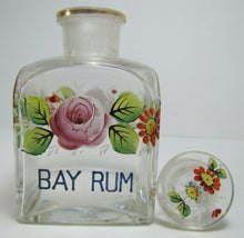 Load image into Gallery viewer, Antique BAY RUM Apothecary Drug Store Square Glass Bottle Hand Painted Jar
