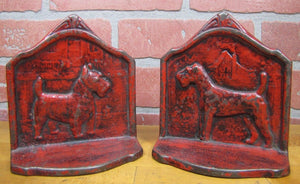 Antique TERRIER & SCOTTIE DOG Decorative Art Cast Iron Bookends Home Scenes