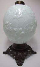 Load image into Gallery viewer, Antique 19c Victorian Milk Glass Spider Web Oil Lamp FG Co cast iron base ornate
