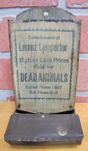 Load image into Gallery viewer, HIGHEST PRICES PAID DEAD ANIMALS L LAMPARTER Old Ad Match Safe Holder Sign
