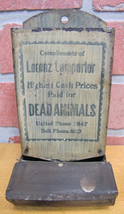 HIGHEST PRICES PAID DEAD ANIMALS L LAMPARTER Old Ad Match Safe Holder Sign