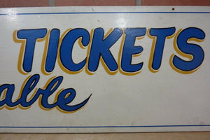 Vtg AIRLINE TICKETS Available Sign thin wooden board painted airport advertising