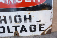 Load image into Gallery viewer, DANGER HIGH VOLTAGE Old Porcelain Sign READT MADE Co Industrial Shop Ad 14x20
