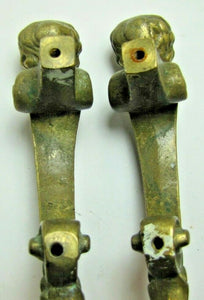 Antique Pair Figural Head Handle Pull Brass Architectural Hardware Elements