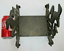 Load image into Gallery viewer, Fish Tank Bowl Holder Bracket Frame Old Cast Iron Art Deco Frogs Tophat Tuxedo
