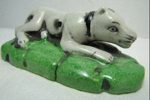Load image into Gallery viewer, RECUMBENT DOG Decorative Art Statue Figurine lying resting black white dog
