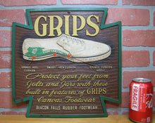 Load image into Gallery viewer, GRIPS CANVAS SNEAKERS BEACON FALLS RUBBER FOOTWEAR Old Shoe Store Ad Sign USA
