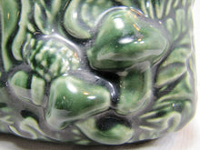 Load image into Gallery viewer, Mid Century Retro Green Ceramic Pottery Mushroom Planter oval raised design
