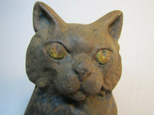Load image into Gallery viewer, Antique Cast Iron Black Cat Doorstop large heavy old ornate details scary stare
