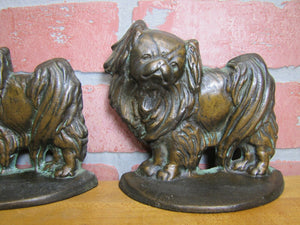 Old PEKINGESE Bookends Cast Iron Bronze Wash Decorative Art Dog Statues