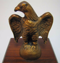 Load image into Gallery viewer, Old Cast Iron EAGLE PAPERWEIGHT Detailed Figural Metal Bird Mounted Wooden Base
