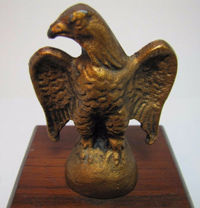 Old Cast Iron EAGLE PAPERWEIGHT Detailed Figural Metal Bird Mounted Wooden Base