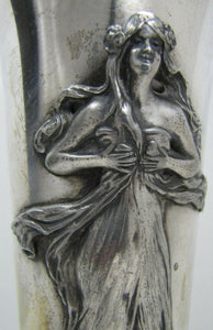 Art Nouveau Vase Lovely Maiden Long Flowing Hair Silver Plate Decorative Arts