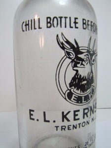 Old E L KERNS Co ELK Bottle TRENTON NJ 26oz Seltzer Chill Bottle Before Using
