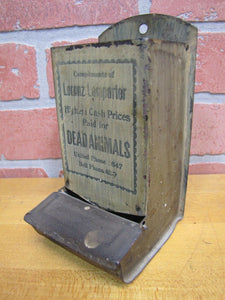 HIGHEST PRICES PAID DEAD ANIMALS L LAMPARTER Old Ad Match Safe Holder Sign