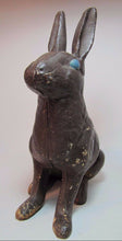 Load image into Gallery viewer, Antique Cast Iron Chocolate Bunny Rabbit Doorstop old paint early 1900s era art
