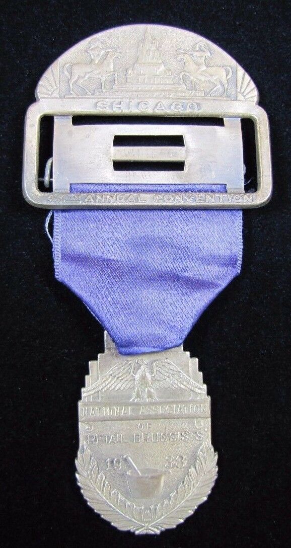 1938 NATIONAL ASSN of RETAIL DRUGGISTS CHICAGO Convention Ribbon Medallion
