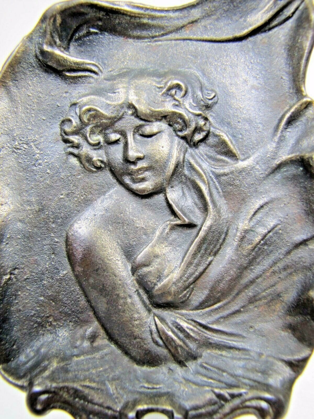 Art Nouveau Beautiful Maiden Cast Iron Card Tip Trinket Pin Decorative Arts Tray