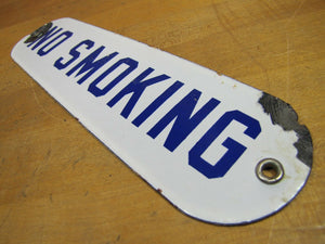 Old Porcelain NO SMOKING Sign Gas Station Repair Shop Industrial Blue White