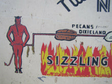Load image into Gallery viewer, DOUBLE KAY KK NUT SHOP DEVILS TURNING SIZZLING BARBECUED NUTS Old WF Expo Sign
