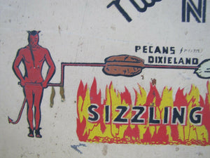 DOUBLE KAY KK NUT SHOP DEVILS TURNING SIZZLING BARBECUED NUTS Old WF Expo Sign