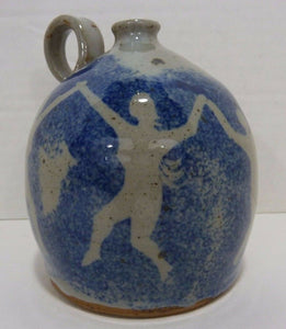 NUDE DANCING NYMPHS Studio Art Pottery Sm Stoneware Jug Pigtail Handle Signed