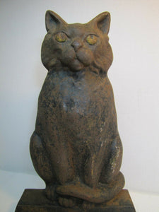 Antique Cast Iron Black Cat Doorstop large heavy old ornate details scary stare