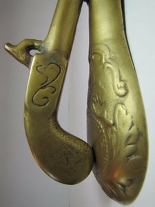 Old Cast Brass Pistol and Gun Powder Flask Door Knocker heavy solid unusual dsn