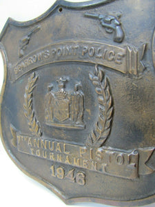 1940s SPARROWS POINT POLICE PISTOL TOURNAMENT Bronze Plaque Sign High Relief