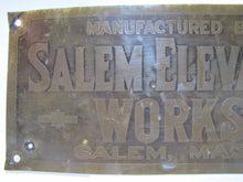 Load image into Gallery viewer, Antique SALEM ELEVATOR WORKS Brass Sign Salem Mass Architectural Hardware Plaque
