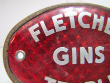 Load image into Gallery viewer, FLETCHER GINS TEMPLE Old Reflective Plate Topper Sign Texas Liquor Fuel Feed Ad
