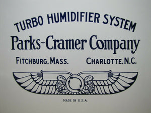 PARKS-CRAMER Co TURBO HUMIDIFIER SYSTEM Antique Porcelain Sign Made in USA Logo