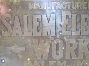Antique SALEM ELEVATOR WORKS Brass Sign Salem Mass Architectural Hardware Plaque
