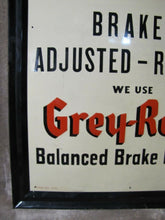 Load image into Gallery viewer, Orig 1930s Grey-rock Brakes Sign metal framed embossed adjusted relined *rare
