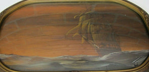 Sailing Ship Ocean Waves signed Lawrence Forbes-Wolfe listed Engraved Painted