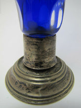 Load image into Gallery viewer, Cobalt Cut to Clear Old Vase Silver Plate Footed Base Lovely Slender Blue

