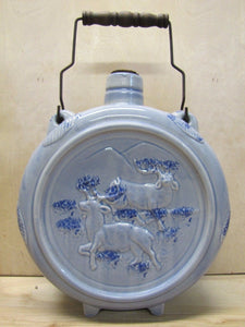 Bardell's Root Beer Stoneware Pottery Jug Canteen Handle Decorated Mountain Deer