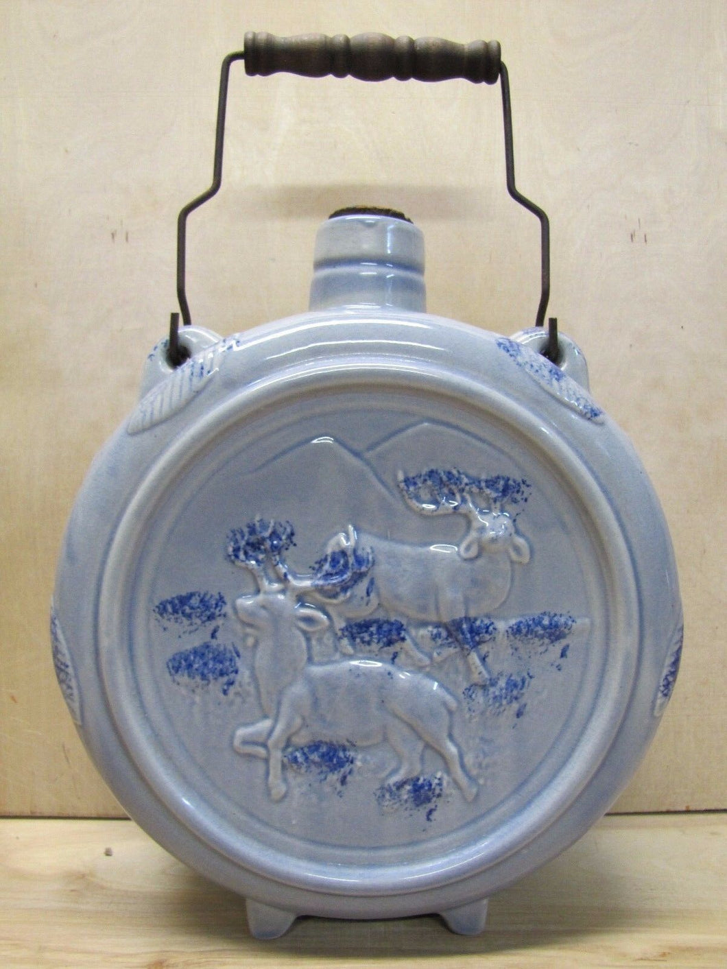 Bardell's Root Beer Stoneware Pottery Jug Canteen Handle Decorated Mountain Deer