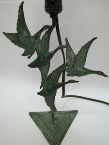 Geese Mallards Ducks Birds in Flight Bronze Brass Lamp Stained Glass Light Shade