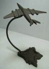 Load image into Gallery viewer, Old Art Deco Bronze Airplane Desk Ashtray Coin Trinkets jet fighter plane ornate

