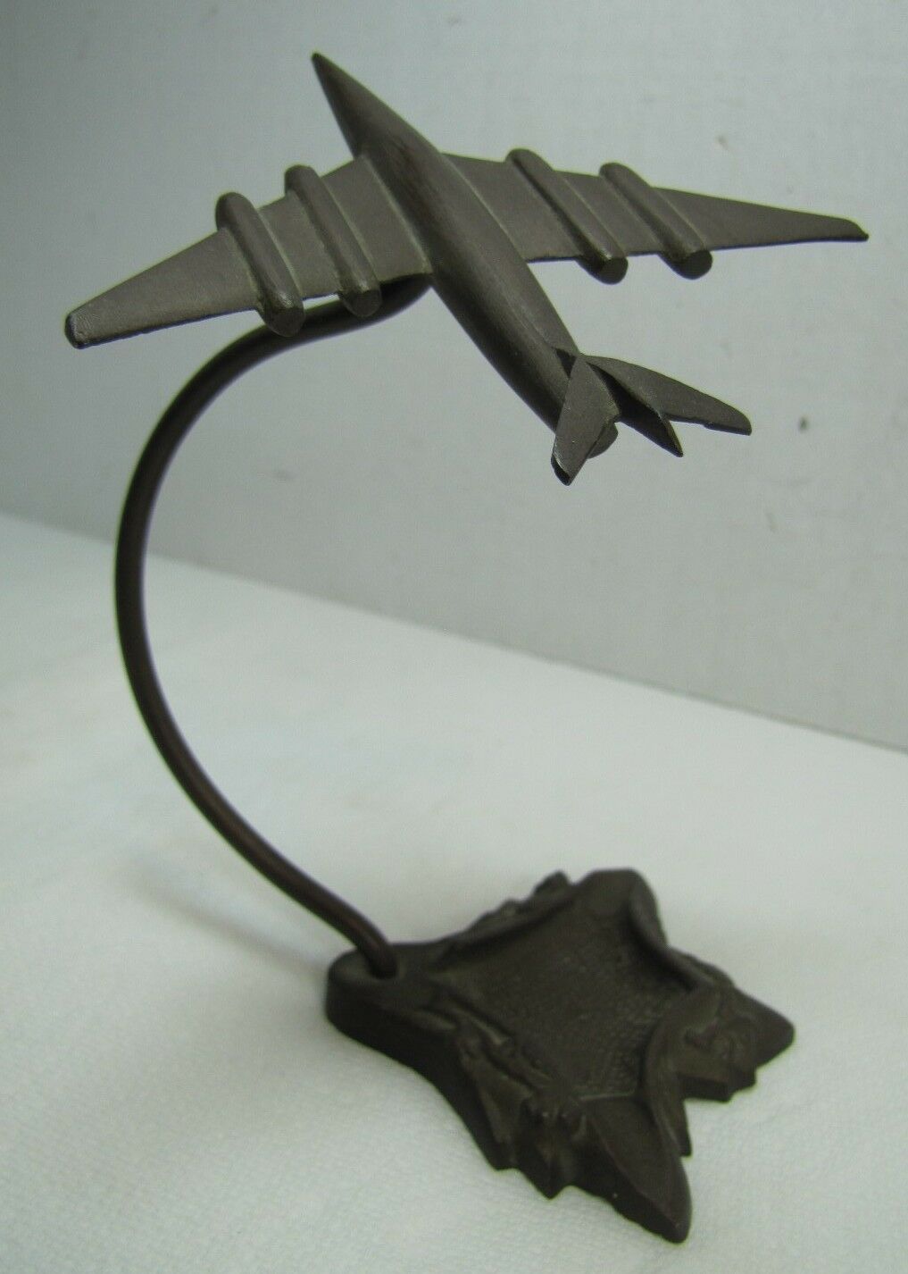 Old Art Deco Bronze Airplane Desk Ashtray Coin Trinkets jet fighter plane ornate