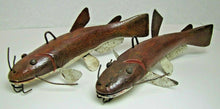 Load image into Gallery viewer, 2 Folk Art Catfish Fishing Decoys RAF Robert Allen Francis Adirondacks NY 1950s
