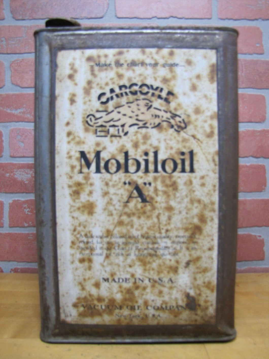 Old MOBILOIL A Gargoyle Oil Can gas station parts store repair shop New York USA