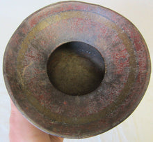 Load image into Gallery viewer, Antique 19c Metal Spittoon Decorative Arts Old Red Yellow Black Paint Patina
