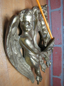 Antique Brass Cherubs Plaque Hardware Center Open Pool Cue Ball Return Peep Hole