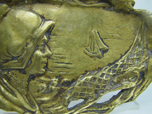 Load image into Gallery viewer, Old Brass MAIDEN in Bonnet Sailing Ship Ocean Fish Tray Card Tip Trinket
