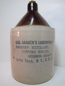 Antique HANSEN'S LABORATORY Stoneware Jug Little Falls NY butter cheese color